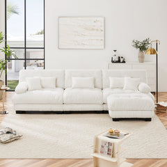 Luxury Modular Sectional Sofa Couch,Oversized L Shaped Cloud Couch for Living Room,Deep Seat Sofa Couch with Convertible Ottoman,Chenille White