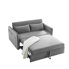 MH' Sleeper Sofa Bed w/USB Port, 3-in-1 adjustable sleeper with pull-out bed, 2 lumbar pillows and side pocket, soft velvet convertible sleeper sofa bed, suitable for living room bedroom