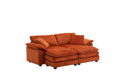 Corduroy 2-seats sofa With 2 back pillows,2 toss pillows and two ottoman,Comfy Sofa- Deep Seat Couch for Living Room,Orange