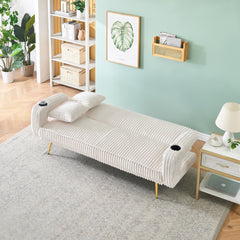 74.01 inch straight corduroy sofa bed with pillows, adjustable in three levels, designed in a minimalist style, suitable for use in living rooms and study rooms.White