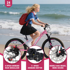 Mountain Bike for Girls and Boys  Mountain 24 inch shimano 6-Speed bike