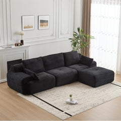 Modern Memory Foam Compressed Sofa,Large Sectional Couches for Living Room,Pet-Friendly Cloud Modular Sectional Sofa,Corduroy Fabric,Extra Deep Loveseat,No assembly required, Black