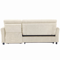 Beige 2-in-1 82' Three-seater Sofa with Pull-out Bed and Reversible Recliner, Chenille Upholstery