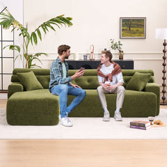105' Modula Compression Sponge L-Shaped, Chesterfield-Inspired Design, No-Assembly Chenille Couch, 30D High-Density for Living Room, Bedroom, Apartment.Green.
