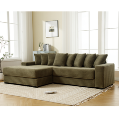 [NEW ARRIVED] [VIDEO PROVIDED] Oversized Two-Piece Couches, L Shaped Sofa, Corduroy, Left Chaise Daybed,with Armrests,Eight Throw Pillows,Corner Sofa,Easy To Assemble, Green