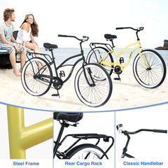 Single Speed Bicycles 26'Inch,Steel Frame, Wide Wheels for Stability, Rear Coaster Brakes,Multiple Colors Men's Beach Cruiser Bike