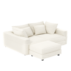 102.4 'Plush Corduroy 4-Seat Sofa,Modern Comfy Upholstered Sofa Cloud Couch,Deep Seat Couches with Soft Pillows and Movable Ottoman,Convertible Sofa Lounge Chair,for Living Room,Apartment,Office,Beige