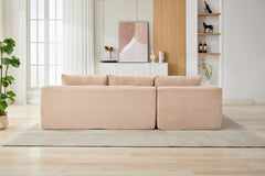 Compression Sectional Couch with Comfy Chaise, Boneless L Shape Sofa with Deep Seat, Minimalist Modular Couches Sleeper for Living Room Bedroom Apartment Lounge,corduroy,Beige