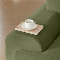Modern L-Shaped Modular Sectional Sofa in Green Corduroy, 113' Oversized 3-Seater with Deep Seat and Movable Ottoman – No Assembly Required