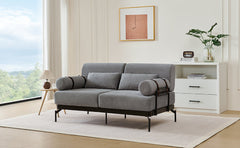 Modern Loveseat Sofa 59' Sofa Couch 2-Seater with USB Ports, Unique Cylindrical Armrests, Grey Chenille