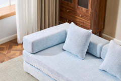 Floor Couch,Compression Sofa,Convertible Floor Sofa Bed-with Pillow Back Support Armrest,Comfy Futon Couch Lounge Sleeper Bed,Chenille fabric,for Living Room Bedroom (LIGHT-BLUE)