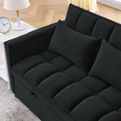 Sleeper Sofa, Convertible Sofa, Recliner, Bed, 3-in-1, 3-Position Adjustable Backrest, 2-Seater Sectional, Two Side Pockets, 2 Pillows for Living Room, Apartment, etc., Velvet Black 54' Wide.