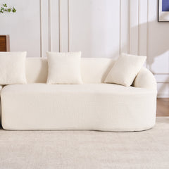 Boneless L-Shape Sectional Sofa with Curved Chaise,White Modular Chenille Compression Couch,30D High-Density Foam,Minimalist Modular Couches Sleeper for Living Room Bedroom Apartment Lounge.