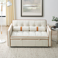 Modern 55.5' Pull Out Sleep Sofa Bed 2 Seater Loveseats Sofa Couch with side pockets, Adjsutable Backrest and Lumbar Pillows for Apartment Office Living Room