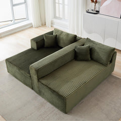 Compression Sectional Couch with Comfy Chaise, Boneless L Shape Sofa with Deep Seat, Minimalist Modular Couches Sleeper for Living Room Bedroom Apartment Lounge,corduroy,Green