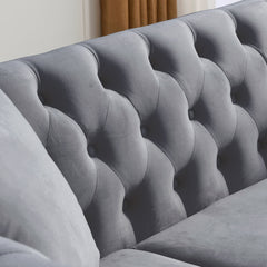 [Video] 80' Chesterfield Sofa Grey Velvet for Living Room, 3 Seater Sofa Tufted Couch with Rolled Arms and Nailhead for Living Room, Bedroom, Office, Apartment, two pillowsW834S00009