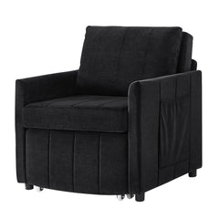 Upholstered Convertible Sleeper Sofa with 5-Position Backrest, Side Pockets, Storage, Black Chenille, 31.5'