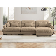 Super Comfort Oversized Modular Velvet Sectional Sofa with Movable Ottoman, Camel, Convertible L Shaped Couch for Living Room