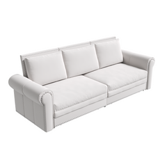 93.7' King Pull Out Sofa Bed, Chesterfield Sofa, 3-in-1 Velvet Convertible Sleeper Sofa with Nailhead Trim & Rolled Arm, Multi-Functional Sofa Bed for Living Room, Bedroom, Apartment, Office, Beige