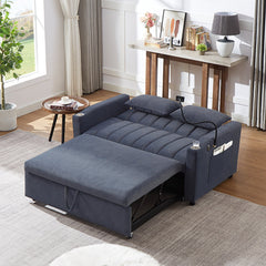 Convertible Sofa Bed Loveseat with USB Ports, Side Pockets, Cup Holders, and Phone Holder in Blue Grey Bella Fabric, 55.9'