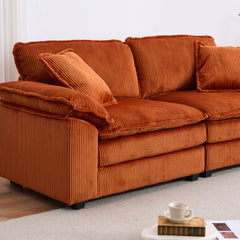 Corduroy 2-seats sofa With 2 back pillows,2 toss pillows and two ottoman,Comfy Sofa- Deep Seat Couch for Living Room,Orange