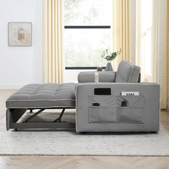 Modern 55.5' Pull Out Sleep Sofa Bed 2 Seater Loveseats Sofa Couch with side pockets, Adjsutable Backrest and Lumbar Pillows for Apartment Office Living Room