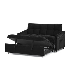 Loveseats Sofa Bed with Pull-out Bed,Adjsutable Back and Two Arm Pocket,TypeC and USB Charging with Copper nail,Black (47'x53'x31')
