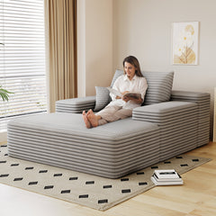 68'*51' Chaise Lounge Chair Indoor, Oversized Upholstered Sofa Bed, Sleeper Couch Reading Chairs Fluffy Plush Faux Fur Cloud Sofas Couches for Living Room,Grey