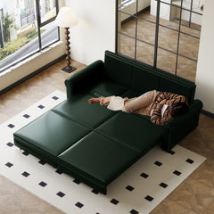 93.7 ' Pull Out Sofa Bed, 3-in-1 Faux Leather Convertible Sleeper Sofa with Nailhead Trim & Rolled Arm,Multi-Functional Sofa Bed for Living Room,Bedroom,Apartment,Office
