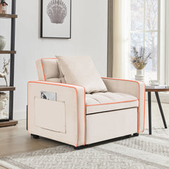 Modern Three-in-One Folding Sofa Bed Chair with Adjustable Back in Creamy White Velvet