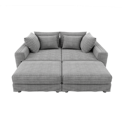 104.3 ' Plush Corduroy 4-Seat Sofa, Modern Comfy Upholstered Sofa Cloud Couch, Deep Seat Couches with Soft Pillows and 2 Ottomans, Convertible Sofa Lounge Chair, for Living Room,Apartment,Office,Grey