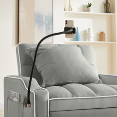 3-in-1 Convertible Sleeper Chair Sofa Bed, Adjustable Pull Out with Multi-Pockets in Gray Velvet