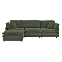 Modern Home Living Room L-Shaped Sectional Sofa Couches with Ottoman, Convertible Oversized 4 Seater Couch Towel Fabric, Green