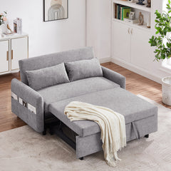 Contemporary Grey Pull Out Sleep Sofa Bed Loveseat with Adjustable Backrest, Storage Pockets, USB Ports and 2 Soft Pillows