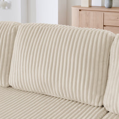 Modern Minimalist U-Shape Modular Sectional Sofa Sleeper in Beige Corduroy