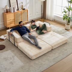 Compression Sofa,Convertible Floor Sofa Bed with Fixed-Shape Frame, Loveseats Boneless Modular Sectional Sofa,No Assembly Required,Chenille fabric,for Living Room Bedroom,Beige