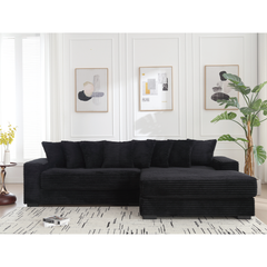 [NEW ARRIVED] [VIDEO PROVIDED] Oversized Two-Piece  Couches,  L Shaped Sofa, Corduroy, Right Chaise Daybed,with Armrests,Eight Throw Pillows,Corner Sofa,Easy To Assemble,  Black