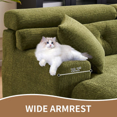 105' Modula Compression Sponge L-Shaped, Chesterfield-Inspired Design, No-Assembly Chenille Couch, 30D High-Density for Living Room, Bedroom, Apartment.Green.