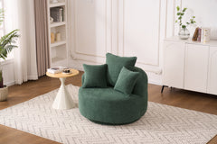 360° Swivel Chair Accent Barrel Chair Swivel Round Upholstered Sofa Chair with 3 Removable Pillows for Living Room, Bedroom, Office and Hotel, High-Resilience Sponge,Green