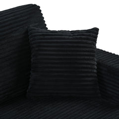 Oversized Loveseat Chaise Lounge Sectional Sofa Bed with USB Ports, Cup Holders, and Pillows, Black Corduroy