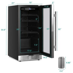 Costway 15'' Tall Built-In Freestanding Beverage Cooler Refrigerator, 100 Cans (SAK77654)