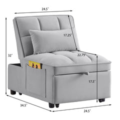 4 in1 Multi-Function Single Sofa Bed with Storage Pockets,Tufted Single Pull-out Sofa Bed with Adjustable Backrest and Pillows ,Convertible  Chaise Lounge,Gray