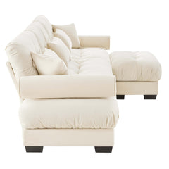 Super Comfort Oversized Modular Velvet Sectional Sofa Couch with Movable Ottoman in Cream
