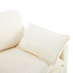 69' PLUSH CLOUD LOVESEAT: Modular 2-Seater Sectional Sofa with 22' Beige Chenille Cushions + 2 Throw Pillows - Compact Size for Apartment, Living Room, Bedroom (Beige)
