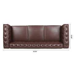 Traditional Dark Brown 3 Seater Sofa with Removable Cushions and Square Arms in PU Material