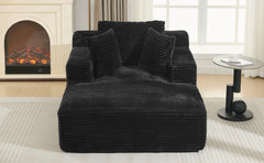 Modern Black Corduroy Chaise Lounge Sofa Bed with Removable Pillows, 48.8' Upholstered Sleeper Sofa