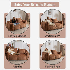 Giant Bean Bag Couch for Adults, Ultra Soft Fluffy Loveseat Bean Bag Sofa, Oversized Chase Lounge Chair Indoor for Living Room Bedroom, No Assembly Required Cozy Reading Chair with Pillows, Brown