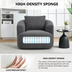 360° Swivel Round Upholstered Comfy Chair With One Soft Pillow, Teddy Fleece High-Resilience Sponge Single Sofa, No Assembly for Living Room, Bedroom, Apartment, Dark Grey.