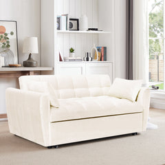 65'3-in-1 foldable large size sofa bed, modern velvet double sofa, sofa bed with adjustable back, storage bag and pillow, suitable for living room, bedroom (beige)