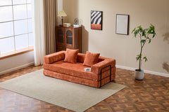 Floor Couch,Compression Sofa,Convertible Floor Sofa Bed-with Pillow Back Support Armrest,Comfy Futon Couch Lounge Sleeper Bed,chenille fabric,for Living Room Bedroom (orange)